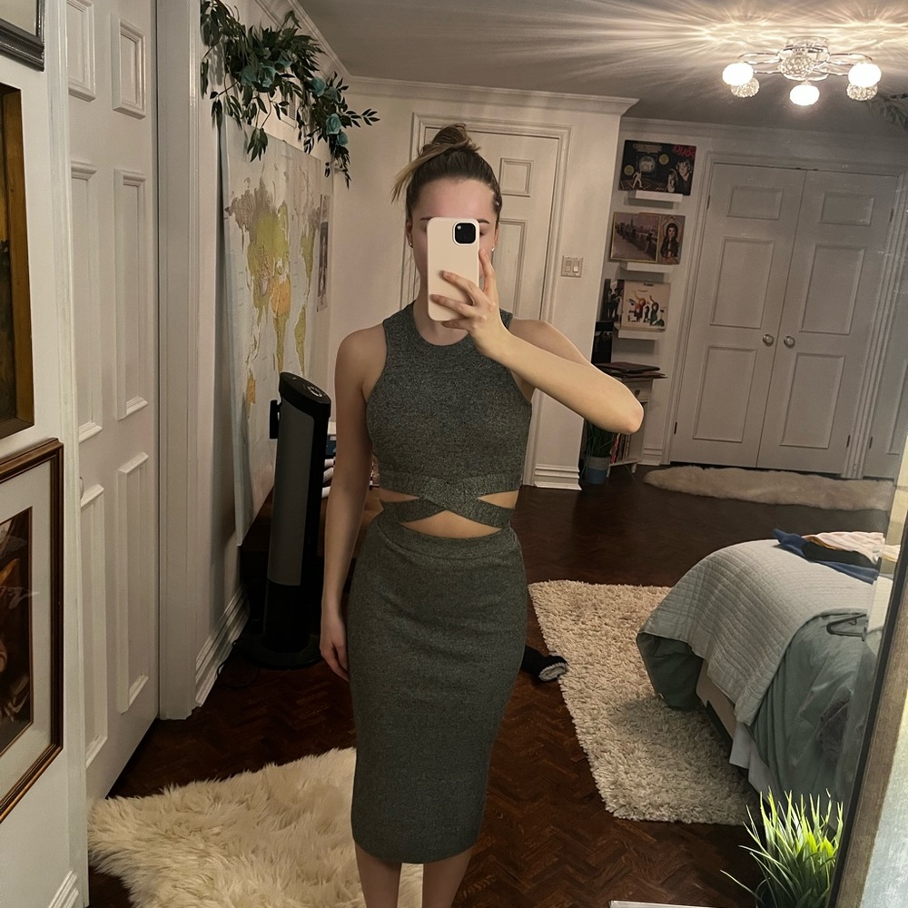 Elegant Gray Cutout Midi two piece set